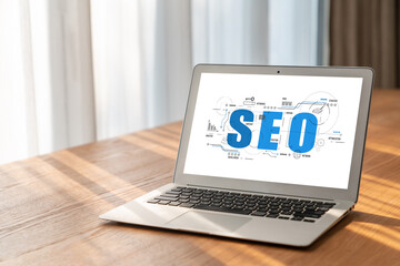 SEO search engine optimization for modish e-commerce and online retail business showing on computer...