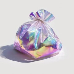 Holographic plastic bag, iridescent hues