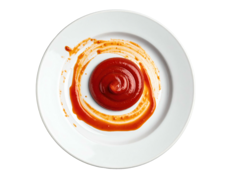 Red sauce on a white plate, circular patterns