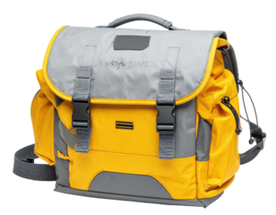 Bright yellow backpack with gray accents
