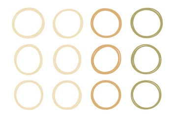 Set of hand drawn circles in natural earth tones. Vector collection of round frames with brush stroke texture. Organic, minimalist, boho style decorative design elements.
