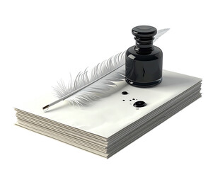 Stack of papers with quill and inkwell