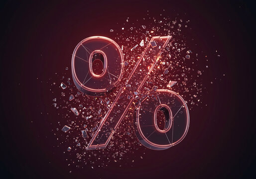 Dynamic exploding percentage symbol made of shattered glass