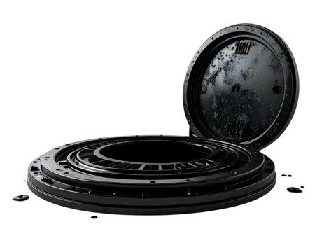 Two dark, circular, mechanical-looking components, overlapping, on a black background