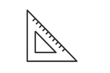 Set square triangle ruler icon for technical drawing and geometry. Minimal thin line vector illustration of a measurement tool for school, architecture, and engineering projects.