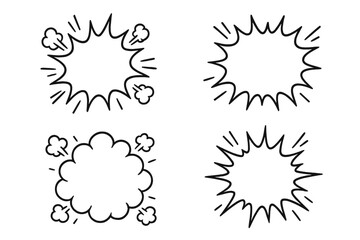 Comic speech bubble collection. Cartoon explosion burst and bang cloud set. Pop art doodle frames for text. Hand drawn vector illustration. Shock, surprise and action effect.