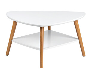 White coffee table with wooden legs