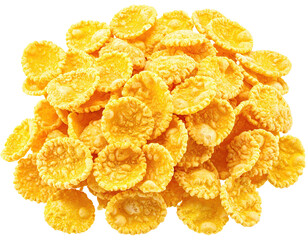 A pile of golden yellow breakfast cereal