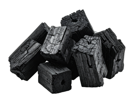 Pile of dark charcoal blocks