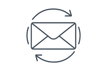 Vector icon of email sync, message refresh. Continuous communication concept. Circular arrows on envelope for newsletter subscription, online correspondence, automatic updates.