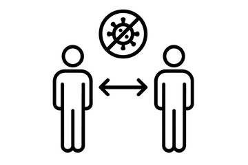 Social distancing icon vector, thin line illustration of people keeping safe distance in public for pandemic protection, Covid-19 coronavirus prevention concept