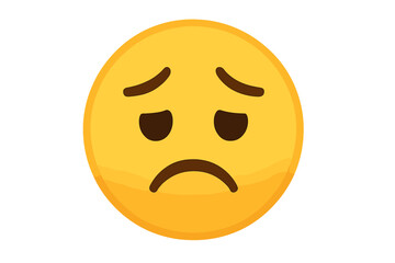 Fototapeta premium Sad emoji vector icon. Disappointed yellow face emoticon showing unhappiness or depression. Pensive smiley for bad customer reviews, negative feedback or mental health concepts.