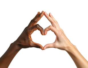 Two hands forming a heart shape, diverse skin tones