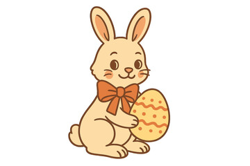 Happy Easter vector set. Cute retro bunny with bow and decorated egg. Collection of 3 square greeting cards, posters with lettering. Trendy holiday graphic design elements.