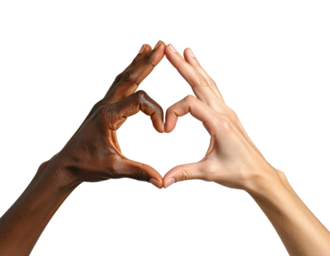 Two hands forming a heart shape, diverse skin tones