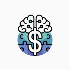 Brain with Dollar Symbol and Puzzle Pieces for Financial Intelligence Illustration