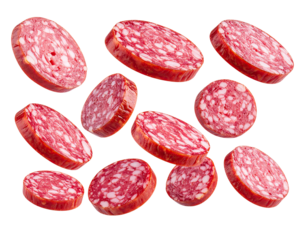 Sliced sausage circles in mid-air