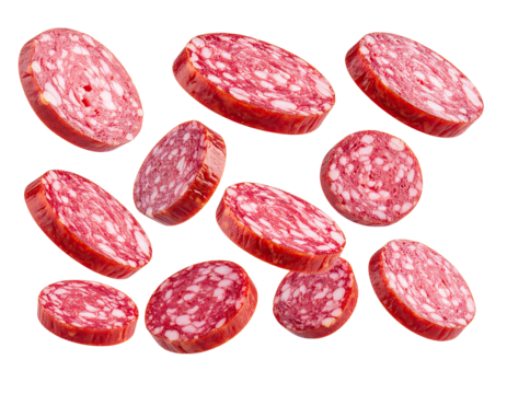 Sliced sausage circles in mid-air