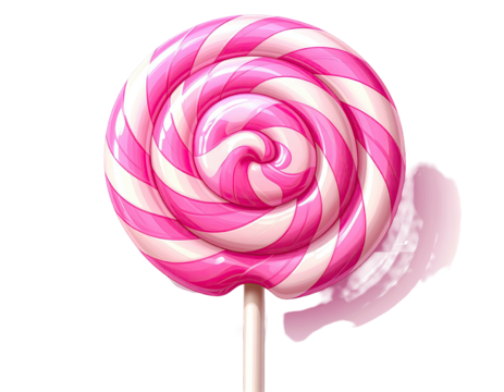 Pink and white spiral lollipop on a stick