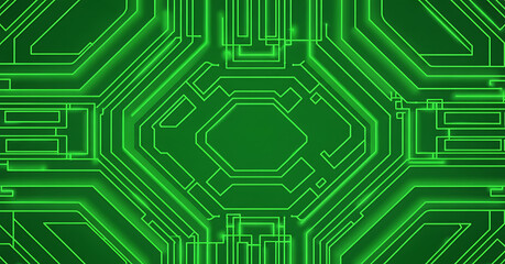 Obraz premium Abstract Futuristic Neon Green Background with Cyberpunk Geometric Lines. Futuristic neon green background with glowing geometric grid, cyberpunk digital textures, holographic 3D elements
