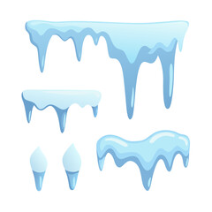 Set of cartoon icy snow caps and icicles in winter theme. Frozen snowy elements for UI design, game assets, winter decorations, frozen landscapes, winter-themed banners, and seasonal ... See More