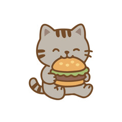 Cute Cartoon Cat Enjoying a Delicious Burger