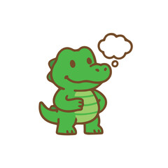 Smiling Green Alligator Cartoon Character Thinking