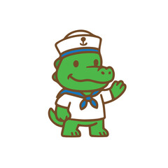 Charming Cartoon Crocodile Sailor Waving Hello