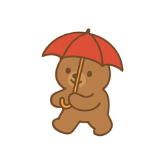 Bear with Umbrella Walking in the Rain