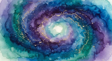Abstract swirling galaxy of cosmic colors with glimmering stardust and celestial hues