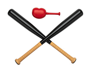 Crossed baseball bats with a red ball