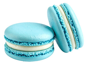 Two light blue macarons with white cream filling