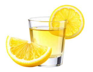 Tequila shot with lemon slices