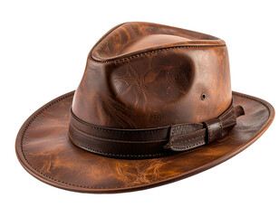Brown leather fedora hat