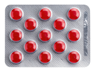 Blister pack of round red pills