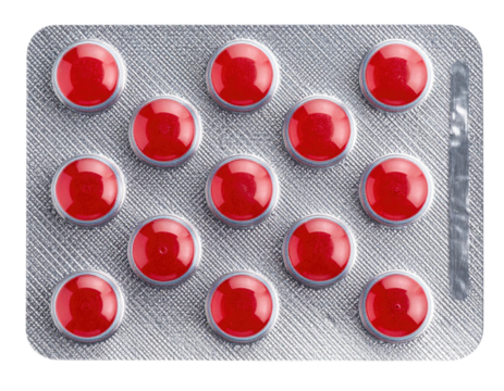 Blister pack of round red pills - Powered by Adobe