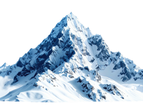 Snow-capped mountain peak against black background