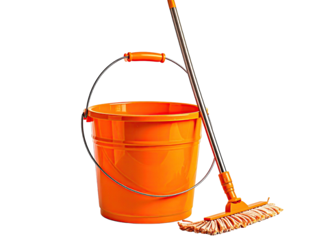 Orange cleaning bucket and mop