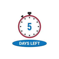 5 days left clock icon vector counting days and remaining time, countdown alarm