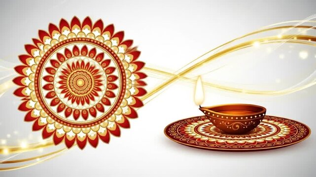 Abstract Vector of Bhai Dooj Diya and Tika Plate Isolated on White Background, Modern Glow Elements with Cultural Significance, High Clarity Focus in Photo ... See More
