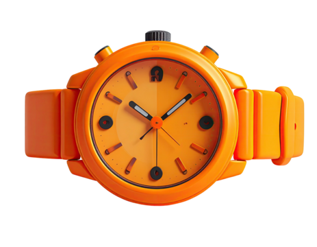 Bright orange wristwatch.  3D render