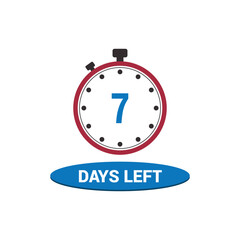 7 days left clock icon vector counting days and remaining time, countdown alarm