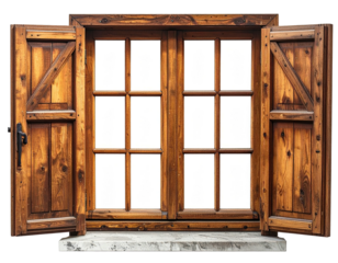 Wooden window with open shutters