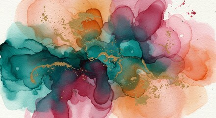 Vibrant abstract alcohol ink artwork featuring swirling colors and organic shapes