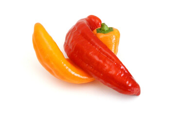 Stack colorful chili peppers isolated on the white