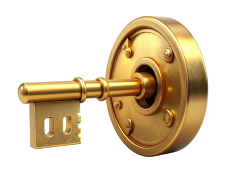 Golden key in a circular lock - Powered by Adobe
