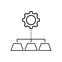 Vector art of gear icon controlling three boxes, representing settings and options
