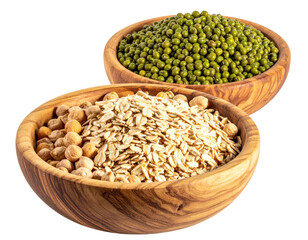 Fototapeta premium Two wooden bowls filled with healthy grains