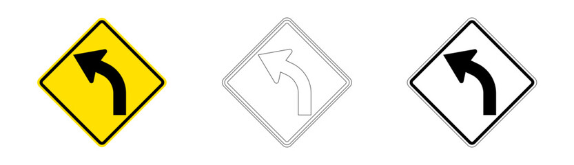 Left Curve Ahead Traffic Sign in Vector Format