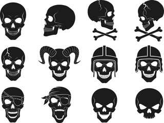 Skull Silhouette Vector Set for Horror, Halloween, and Spooky Design
